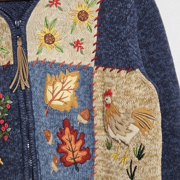 Tiara Vintage Embroidered Fall Patchwork Full Zip Sweater Sz: medium - Picture 6 of 15